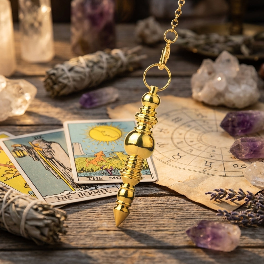 Pendule Divinatoire Radiesthésie en Cuivre Laiton Dorée Dorée