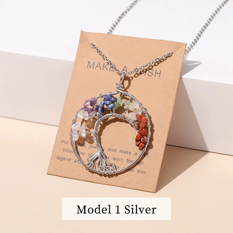 Collier avec Pendentif Arbre de Vie Pierre Naturelle