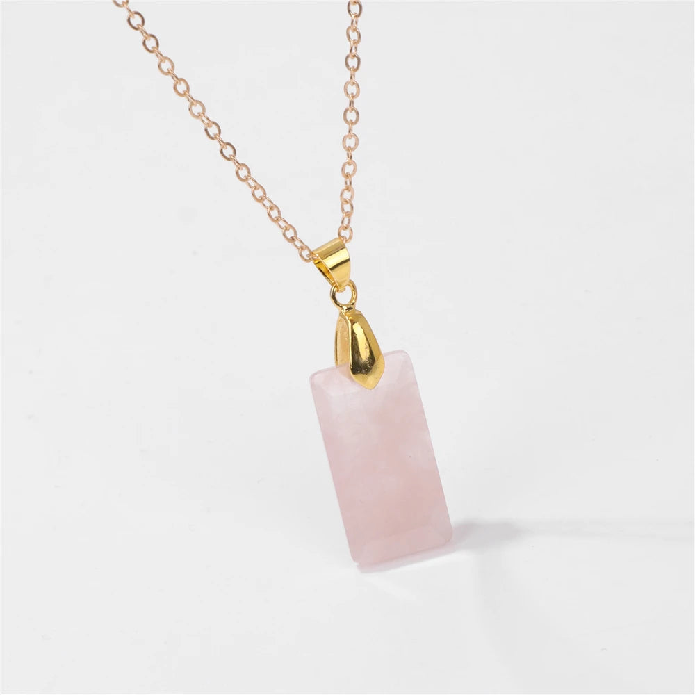 Pendentif Rectangle Rose Quartzs
