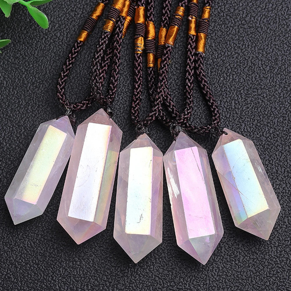 Pendentif en Rose Quartz Naturelle Forme Cristal