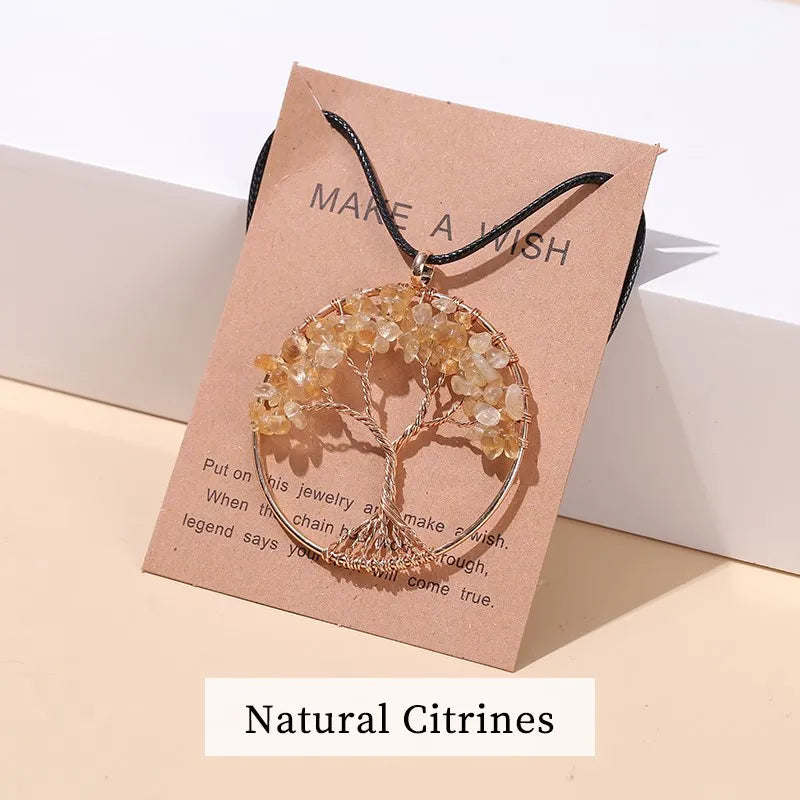 Collier avec Pendentif Arbre de Vie Pierre Naturelle