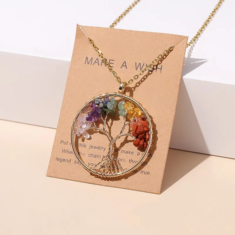 Collier avec Pendentif Arbre de Vie Pierre Naturelle