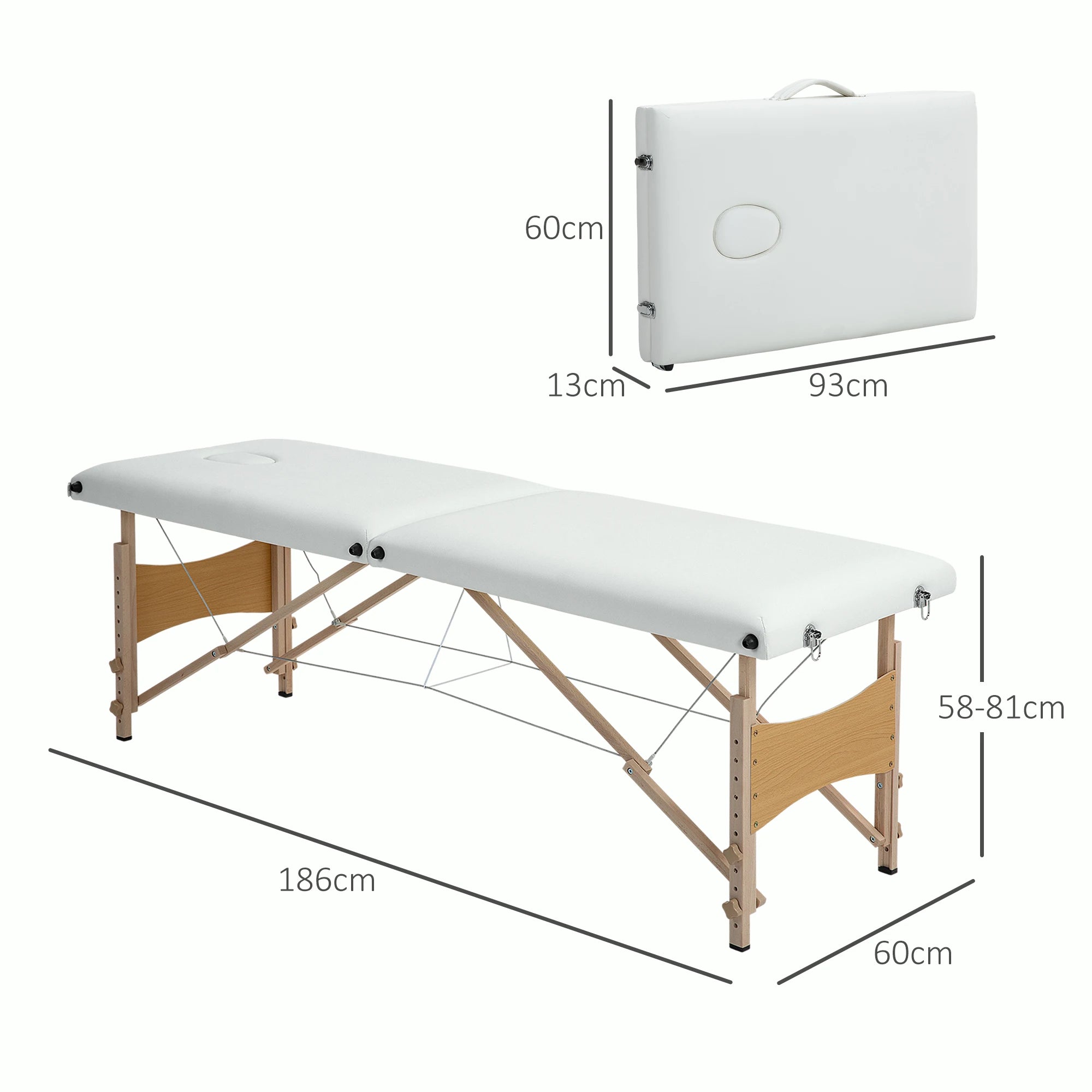 Table de Massage Pliante Légère Bois 186X60X58-81 cm