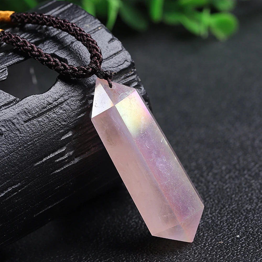 Pendentif en Rose Quartz Naturelle Forme Cristal