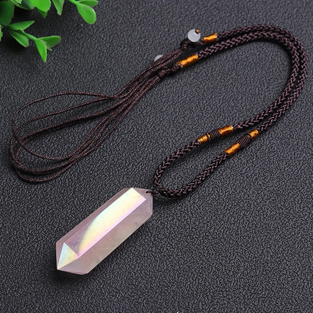 Pendentif en Rose Quartz Naturelle Forme Cristal