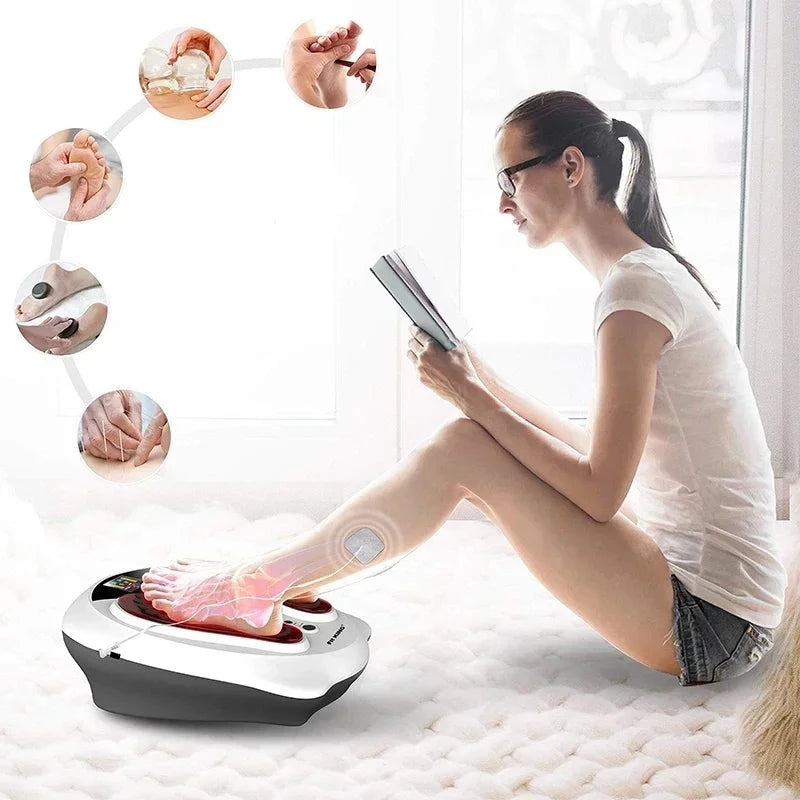 femme qui utilise le Stimulateur Circulatoire pour les Pieds et Jambes