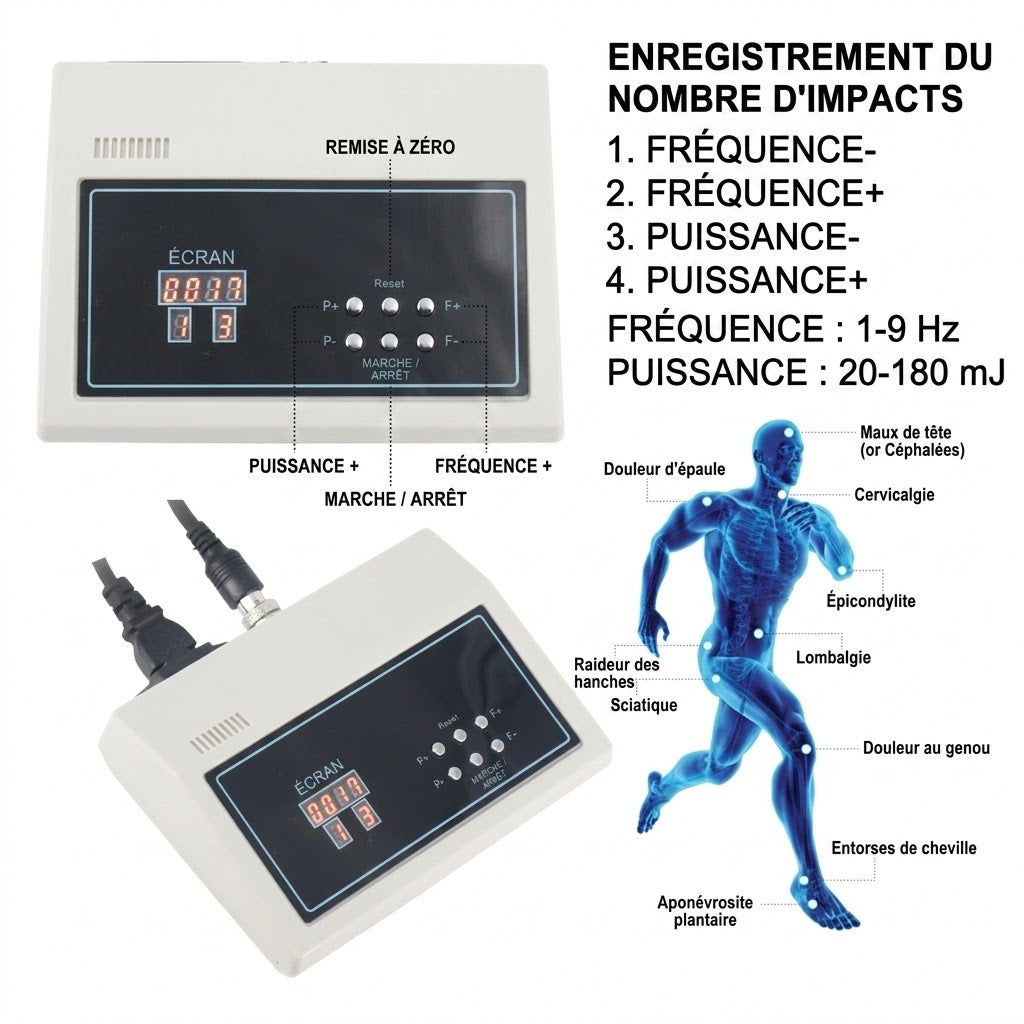 Pistolet Onde de Choc Kiné Anti-Douleur Professionnel